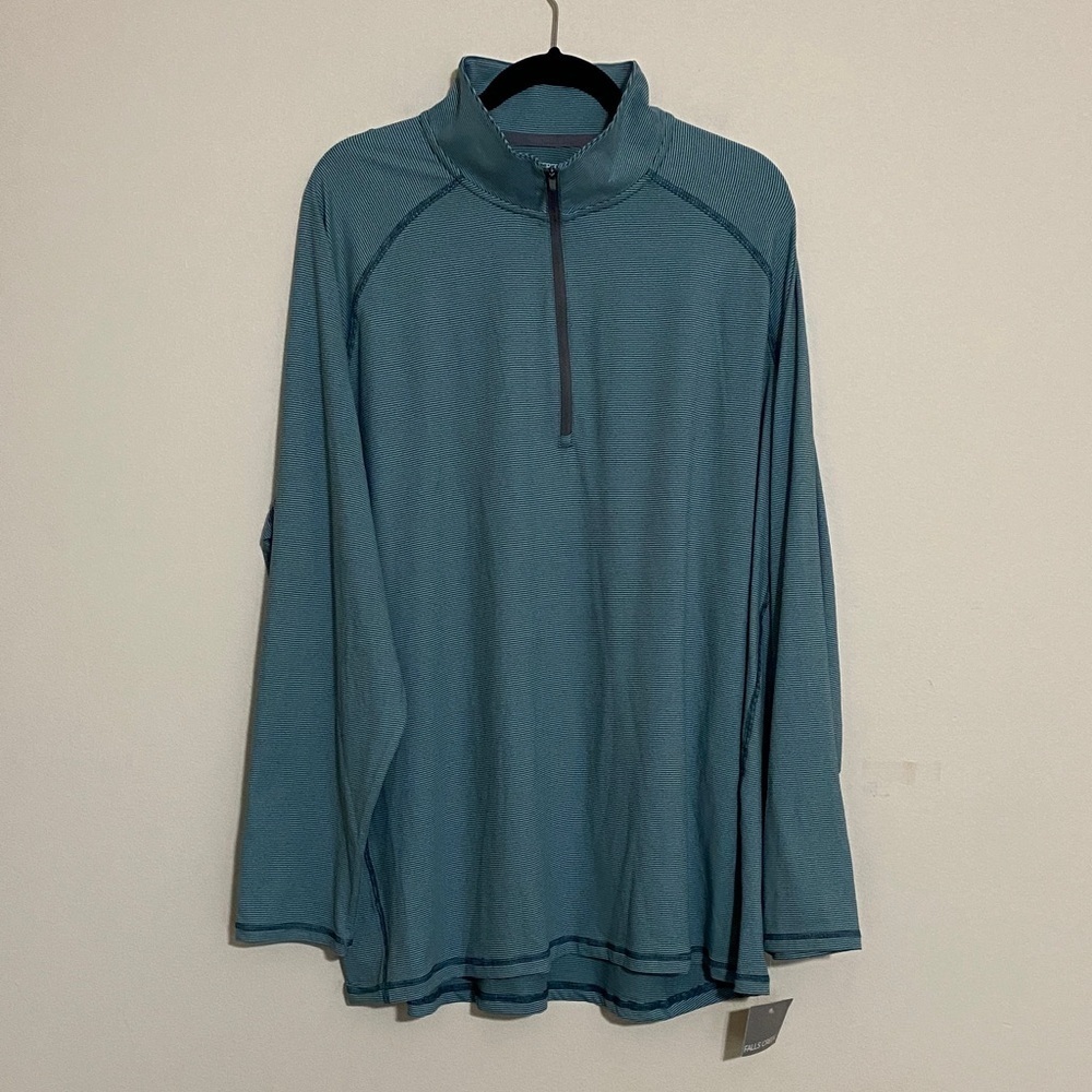Falls Creek Green Striped Performance Top pull over mens XXL casual soft stretch